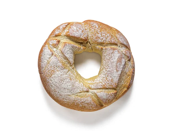 Vista Superior Kalach Pão Branco Forma Anel Com Pequeno Buraco — Fotografia de Stock