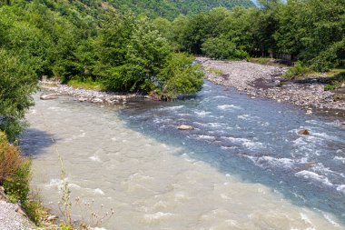 Nehirdeki suyun birkaç kilometre boyunca karışmadığı 'siyah' ve 'beyaz' Aragvi 'nin birleşimi