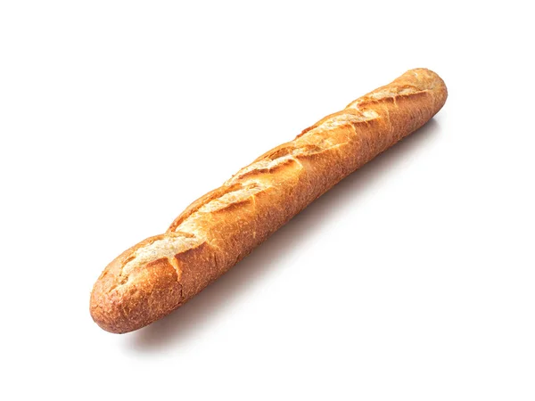 Lång Fransk Baguette Med Skarp Gyllene Skorpa Isolerad Vit Bakgrund — Stockfoto