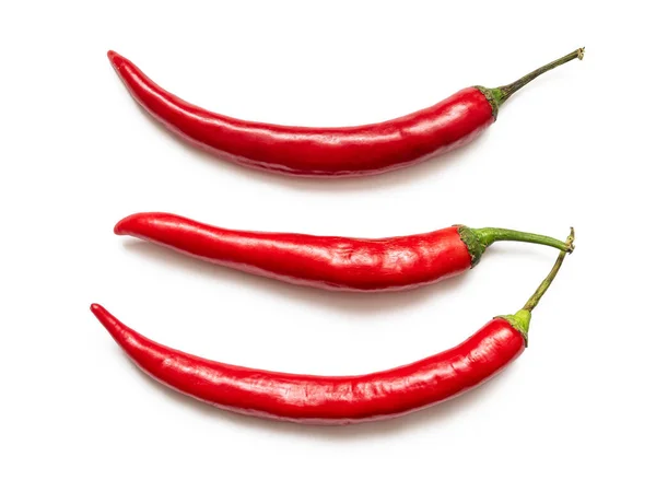 Drie Pepers Van Rode Hete Chili Pepers Met Droge Groene — Stockfoto