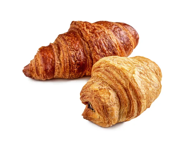 Two Fresh French Croissants Toasted Delicious Golden Color Made Puff — Stock Photo, Image
