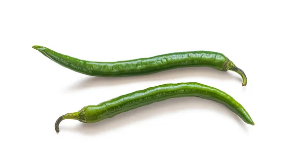 Two Long Pods Green Hot Pepper Seasoning Isolated White Background — 图库照片