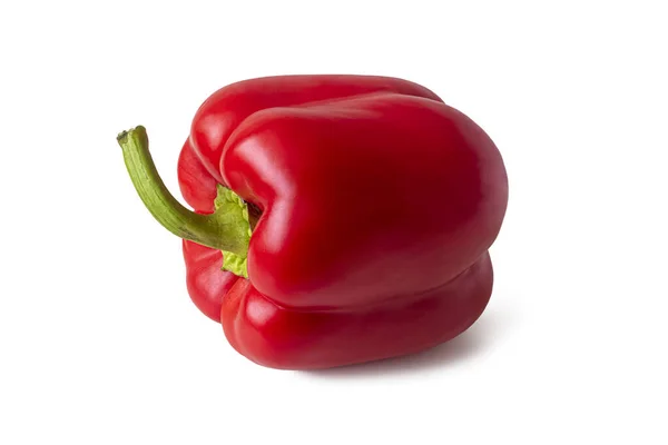 亮红色的胡椒 绿色的茎在它的侧面 被白色的背景隔开 — 图库照片