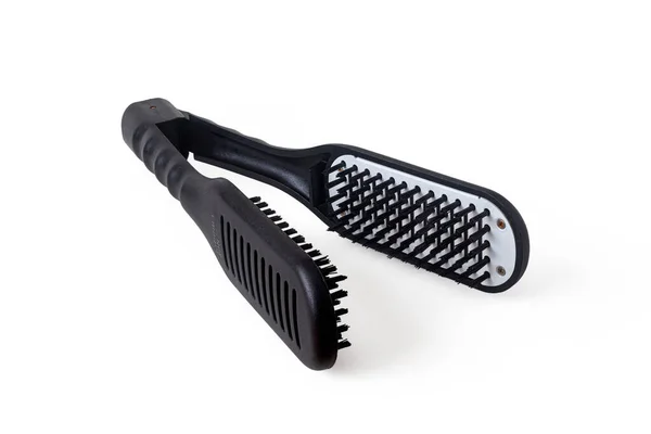 Cepillo Alisador Pelo Doble Cara Fabricado Plástico Negro Aislado Sobre — Foto de Stock