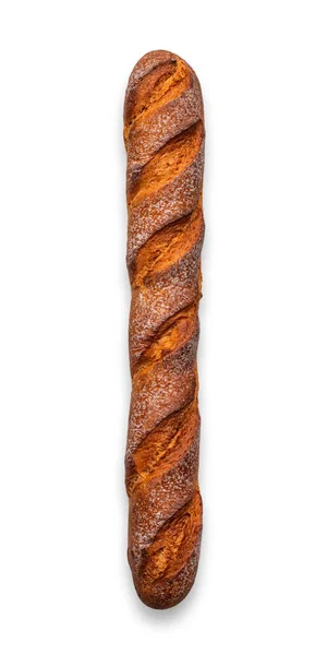 Top View Long French Baguette Golden Brown Crispy Crust Isolated — Stock Photo, Image