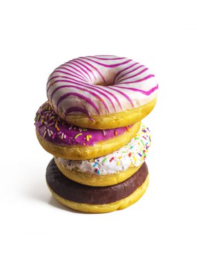 Çok renkli donut yığını, beyaz arka planda izole edilmiş çok renkli jöle.