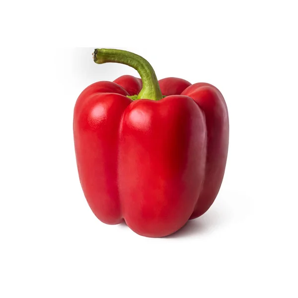 Red Bell Pepper Shiny Skin Thick Green Stem Isolated White — Stock Photo, Image