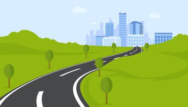 Metropolis 'e giden merkez dolambaçlı yol. Şehre doğru eğri işaretli yol