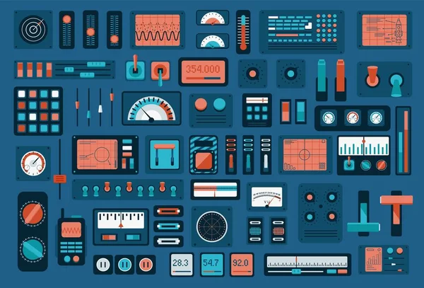 Manómetros y sensores de recogida. Relés e interruptores para equipos técnicos — Archivo Imágenes Vectoriales