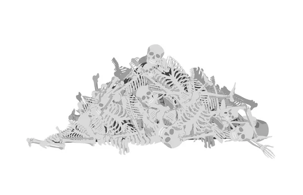 Góra ludzkich kości. Następstwa makabrycznego masowego mordu starożytnego pochówku zmarłych — Wektor stockowy