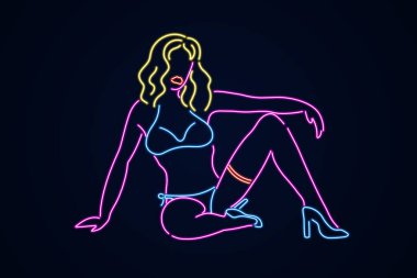 Neon soyut striptizci yerde oturuyor.