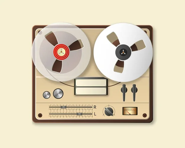 Vintage turntable tape recorder. Bobbin media device — Vettoriale Stock