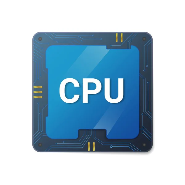 Centralny procesor procesorowy. Mikroprocesor niebieski chip z liniami do podłączenia — Wektor stockowy