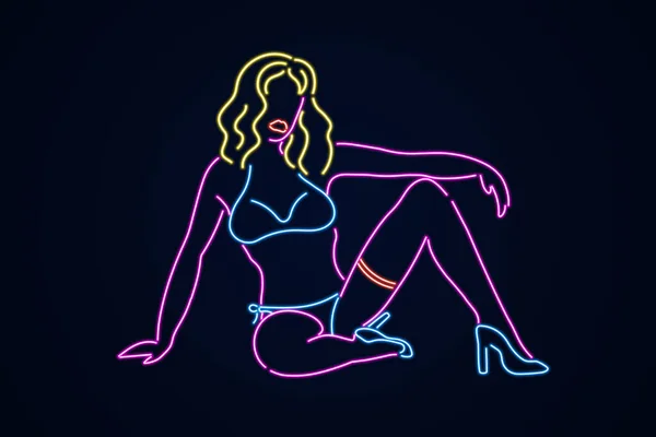 Neon abstract stripper sitting on floor — Stock vektor