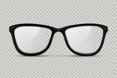 Glasses without temples isolated. Black plastic glasses