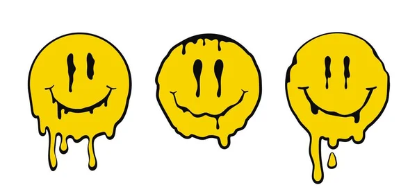 Smält leende gula känslor. Positiv ansiktsspridning i droppar — Stock vektor