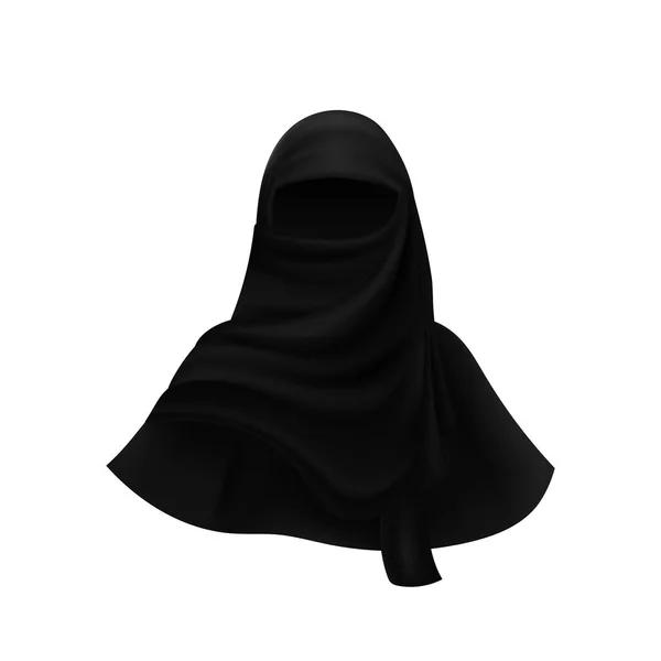 Plantilla Hijab Negro Capa Realista Tradicional Islámica Que Cubre Cuerpo — Vector de stock