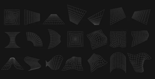 Geometric Grids Set White Lattice Shapes Warp Distortion Digital Ornament — 스톡 벡터
