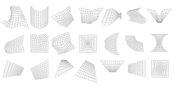 Geometric Grids White Surface Set Abstract Lattice Shapes Warp Distortion — 스톡 벡터