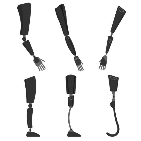 Prostheses Human Hands Feet Set Modern Black Upper Limb Replacements — Stock Vector