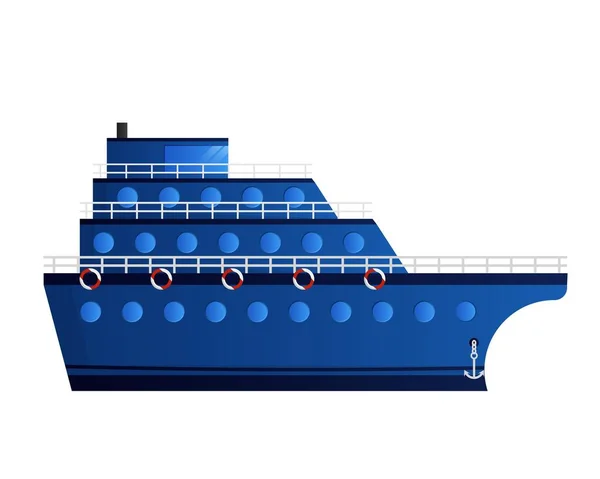 Blauw Schip Met Drie Dekken Luxe Cruiseschip Voor Recreatief Commercieel — Stockvector