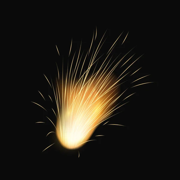 火花を散らしなさい 輝くエネルギーと飛行ベクトル粒子と休日の光の黄金のバースト — ストックベクタ