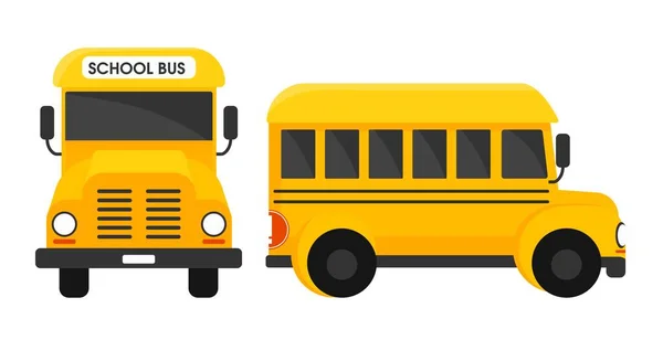 Escola Ônibus Frente Vista Lateral Transporte Amarelo Passageiros Para Transporte — Vetor de Stock