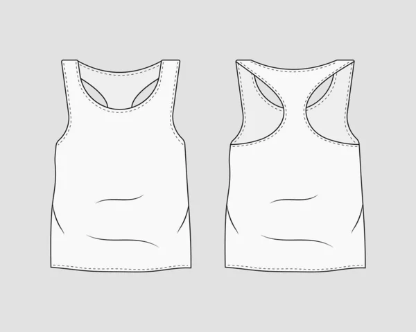 Modèle Shirt Blanc Sans Manches Vue Avant Arrière Designer Casual — Image vectorielle
