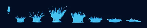 Düşen Mavi Damla Animasyonu Yüzey Çarpması Çeşitli Vektör Sıçrama Efektleri — Stok Vektör