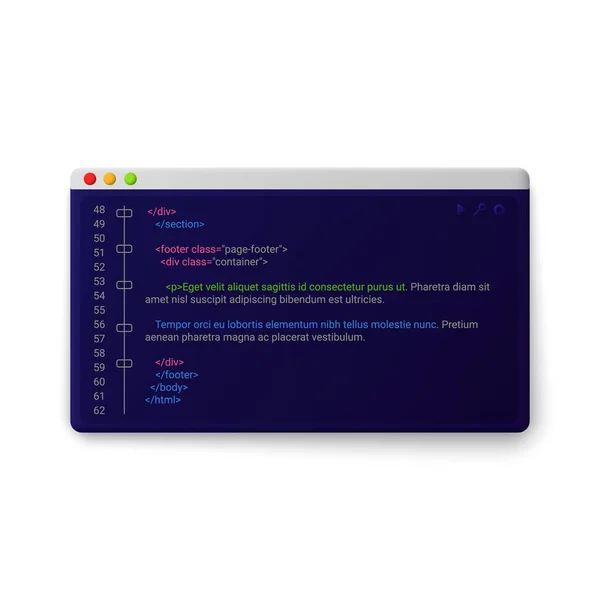 带有代码模板的数字窗口 开发具有编程和编码命令的网站并使用矢量软件接口 — 图库矢量图片