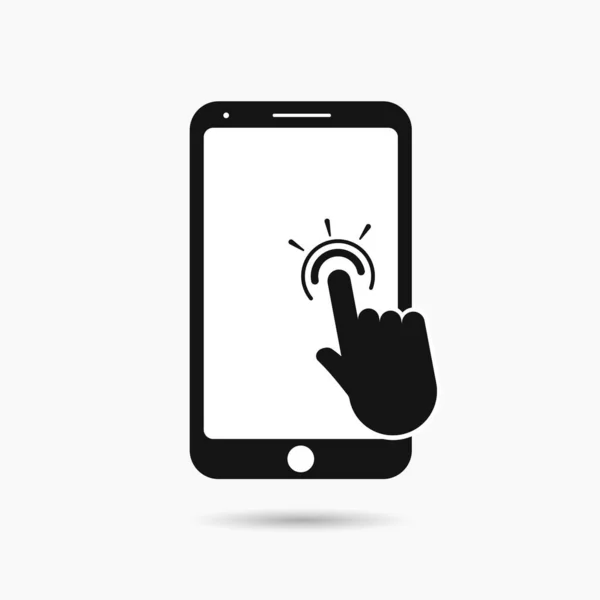 Dedo Presiona Icono Pantalla Del Teléfono Inteligente Mano Interactúa Con — Vector de stock