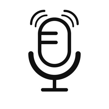 Siyah mikrofon simgede. Müzik çalmak ve canlı yayın için bilimsel ve eğlence vektörü temaları ile ses aygıtı