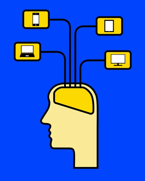 Cabeça usando meios de comunicação — Vetor de Stock