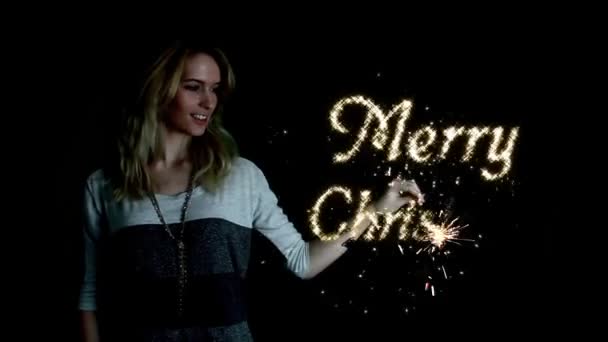 Chica evoca Feliz Navidad ! — Vídeo de stock