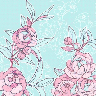 Vector floral arka plan peonies ile