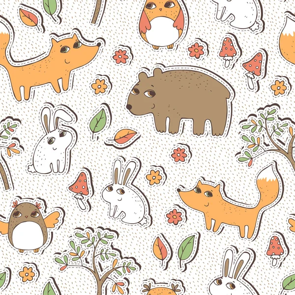 Seamless vector pattern with cute forest animals — Stock Vector