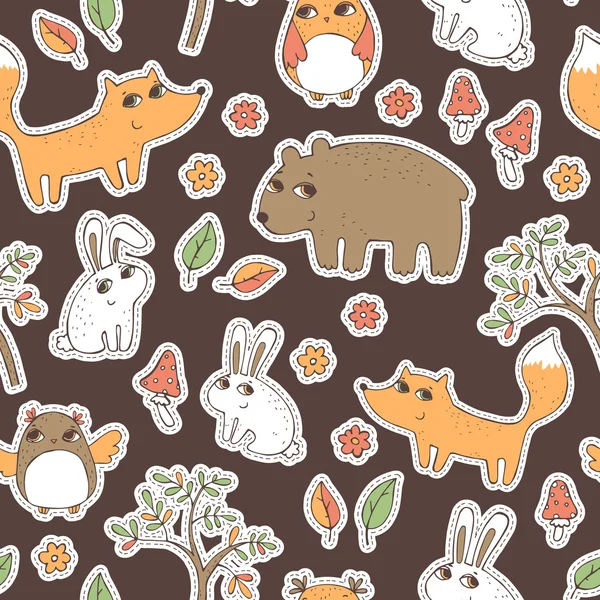 Seamless vector pattern with cute forest animals — Stock Vector