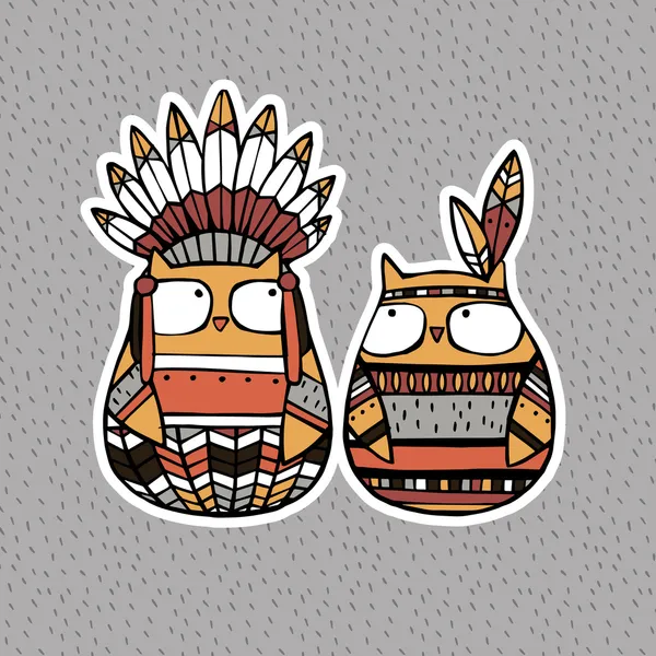 Animales divertidos: búhos indios americanos — Vector de stock