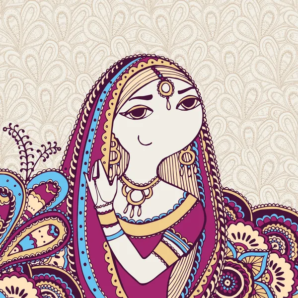 Индийская девушка и абстрактные цветочные элементы — стоковый вектор