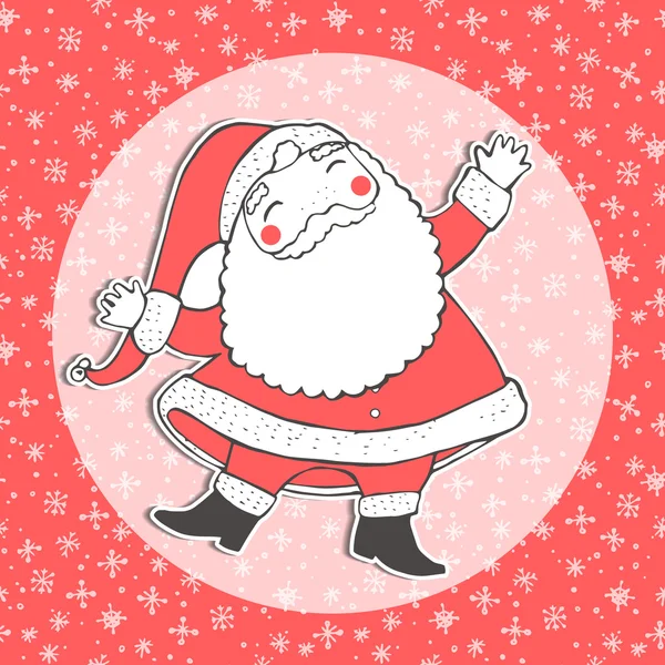 Biglietto natalizio con Babbo Natale e fiocchi di neve. Illustrazione vettoriale — Vettoriale Stock