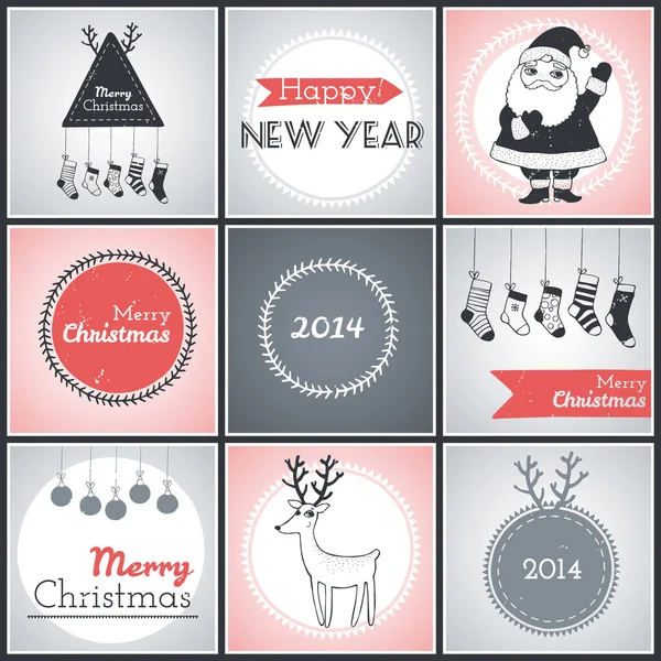 Christmas hipster posters set. Vector illustration — Stock Vector