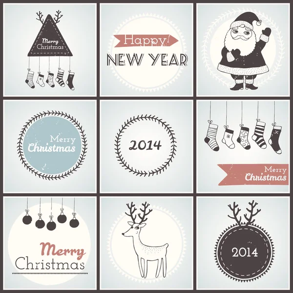 Christmas hipster posters set. Vector illustration. — Stock Vector