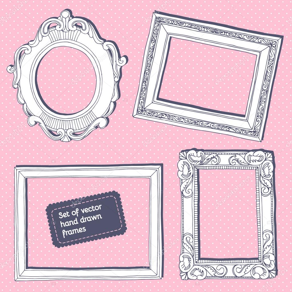 Set of vector hand drawn vintage frames