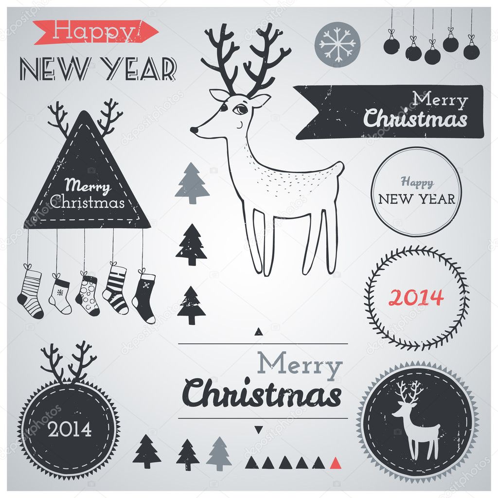 Christmas hipster decoration collection of labels, symbols and icons elements