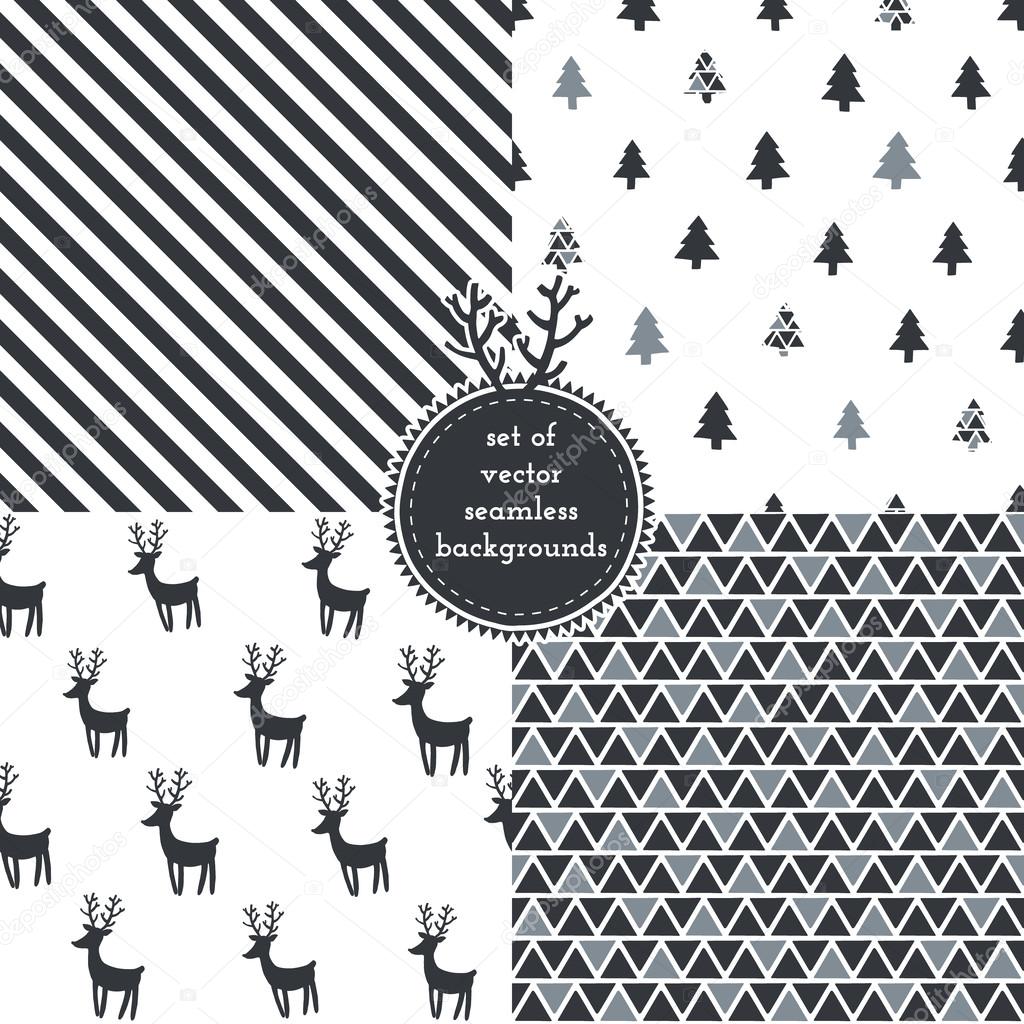 Set of Christmas hipster seamless patterns