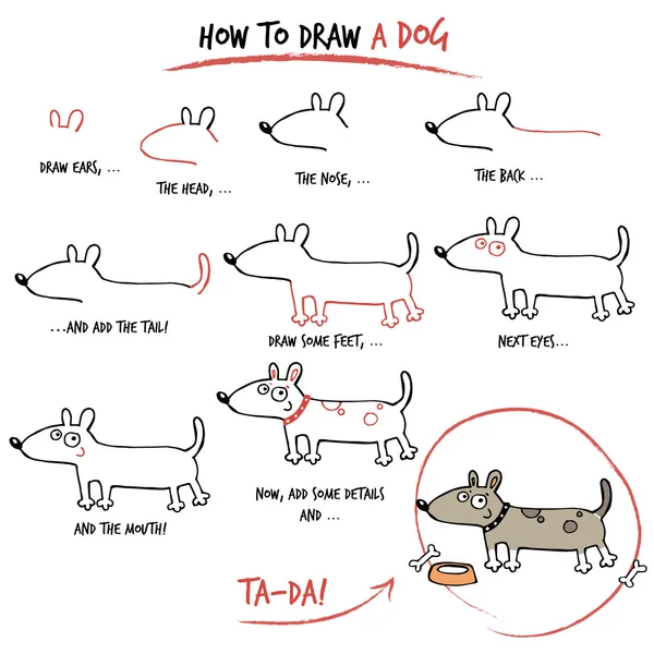 Como desenhar um cão —  Vetores de Stock