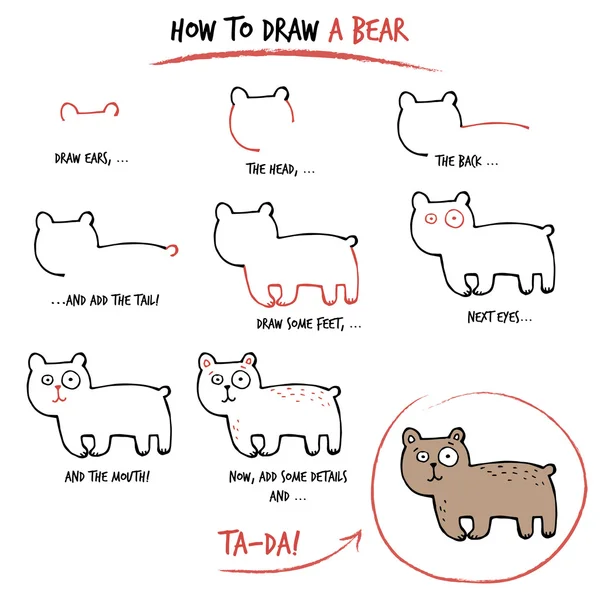 Jak nakreslit medvěd — Stockový vektor