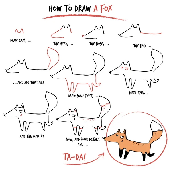 Wie man einen Fuchs zeichnet — Stockvektor