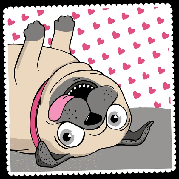 Cartel con un lindo pug . — Vector de stock