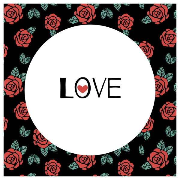 Manifesto con rose, cuore e amore — Vettoriale Stock